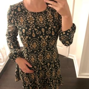 Ornate Patterned Green & Gold Mini Dress